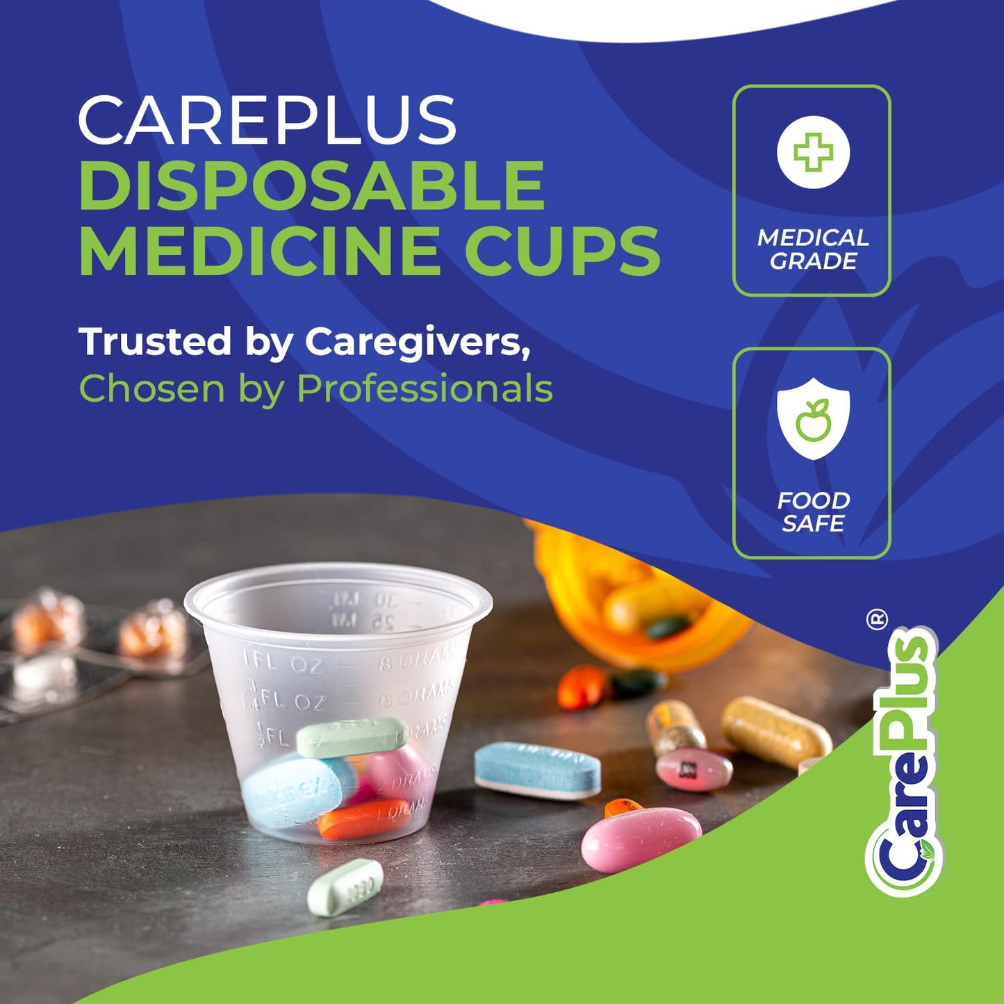 Disposable Medicine Cups (100 Count - 1 oz) – Sturdy Plastic Measuring & Dosing Cups with Easy-to-Read Embossed Measurement – 30ml Med Cups for Pills, Liquid Medication, Mixing, Paint & More