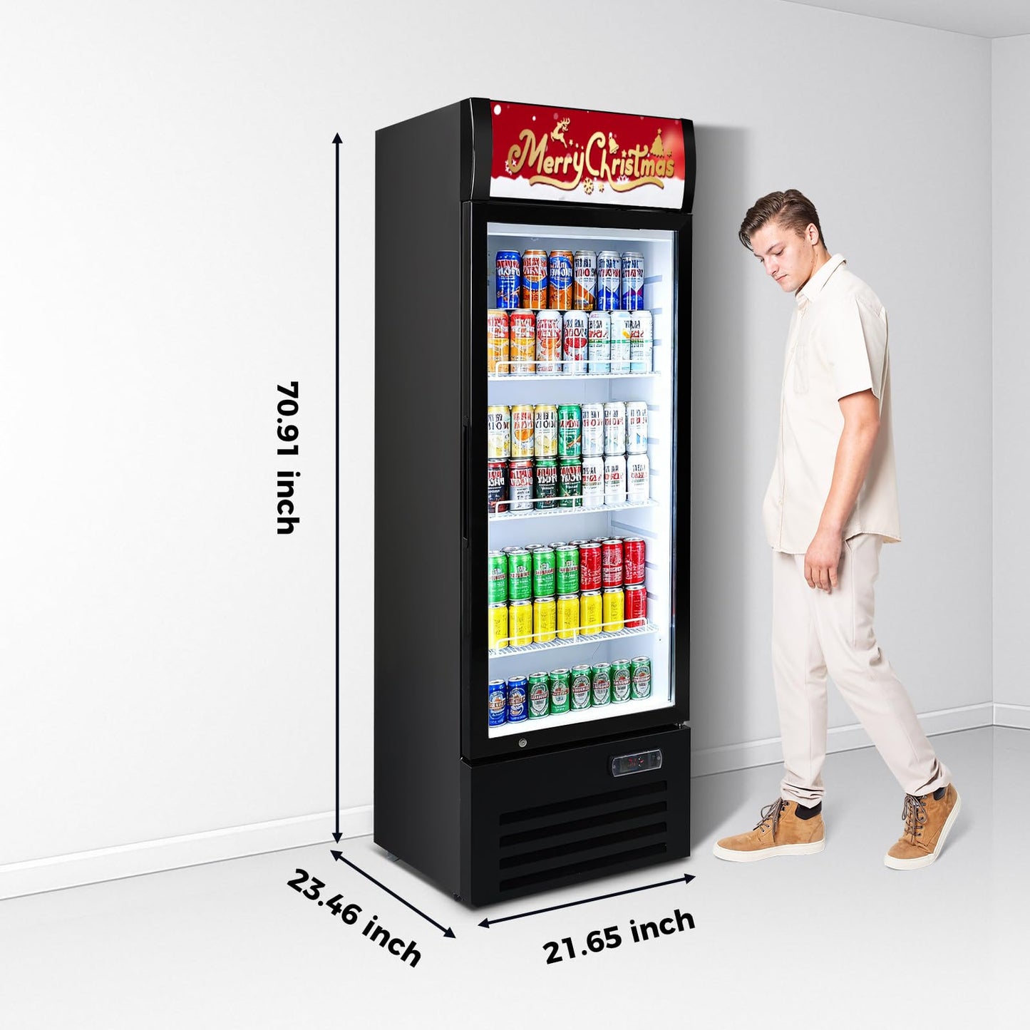 Bluelinecool Commercial Refrigerators 9 Cu.Ft Upright Merchandiser Drink Cooler – Glass Door Beverage Fridge with LED Light, Adjustable Shelves, Lock Wheels – Display Refrigerator for Beer, Bar, Shop