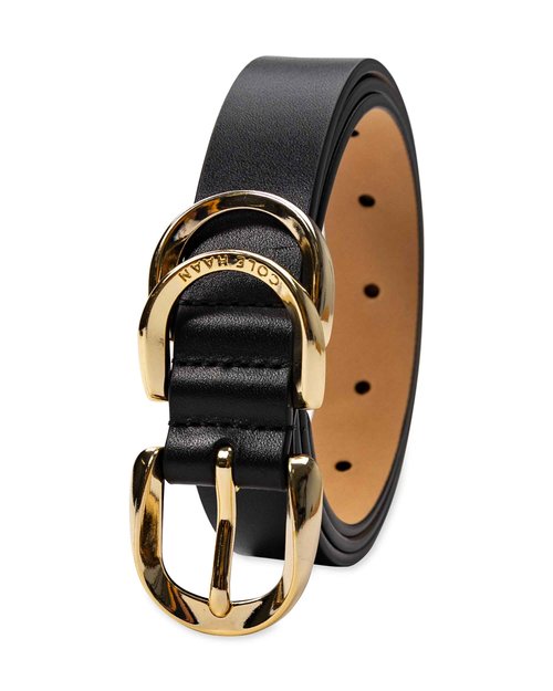 Cole Haan Women's Metal Loop Skinny Dress Belt, Black, Small