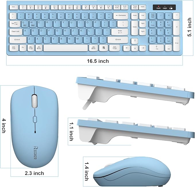 Wireless Keyboard and Mouse Combo, Full-Sized Wireless Keyboard and Adjustable DPI Mouse, 2.4GHz USB Receiver, Keyboard and Mouse for PC, Windows, Desktop, Laptop (Sky Blue-A)