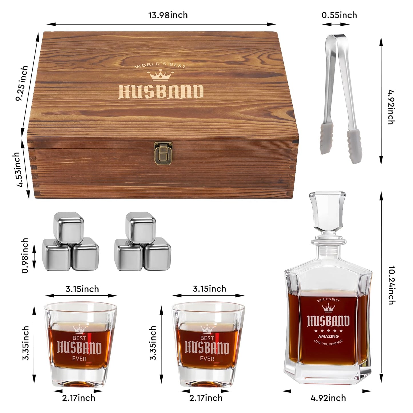 AW BRIDAL Husband Gifts Birthday Anniversary Wedding Gifts for Husband Him Men - World's Best Husband Wine Gift Set Whiskey Glasses Gift for Husband