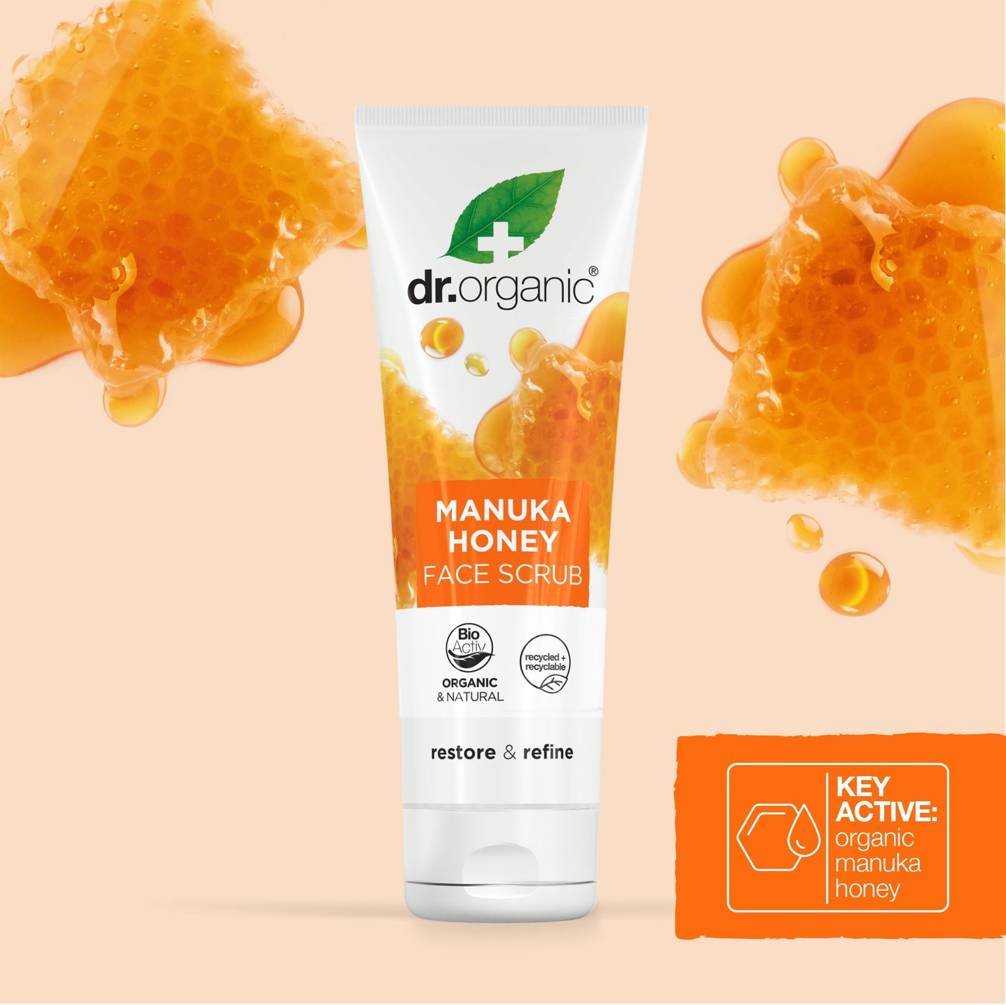 Dr. Organic Manuka Honey Face Scrub | Deep Cleansing and Exfoliating for Dry Skin, Removes Impurities and Excess Oil, Moisturizi
