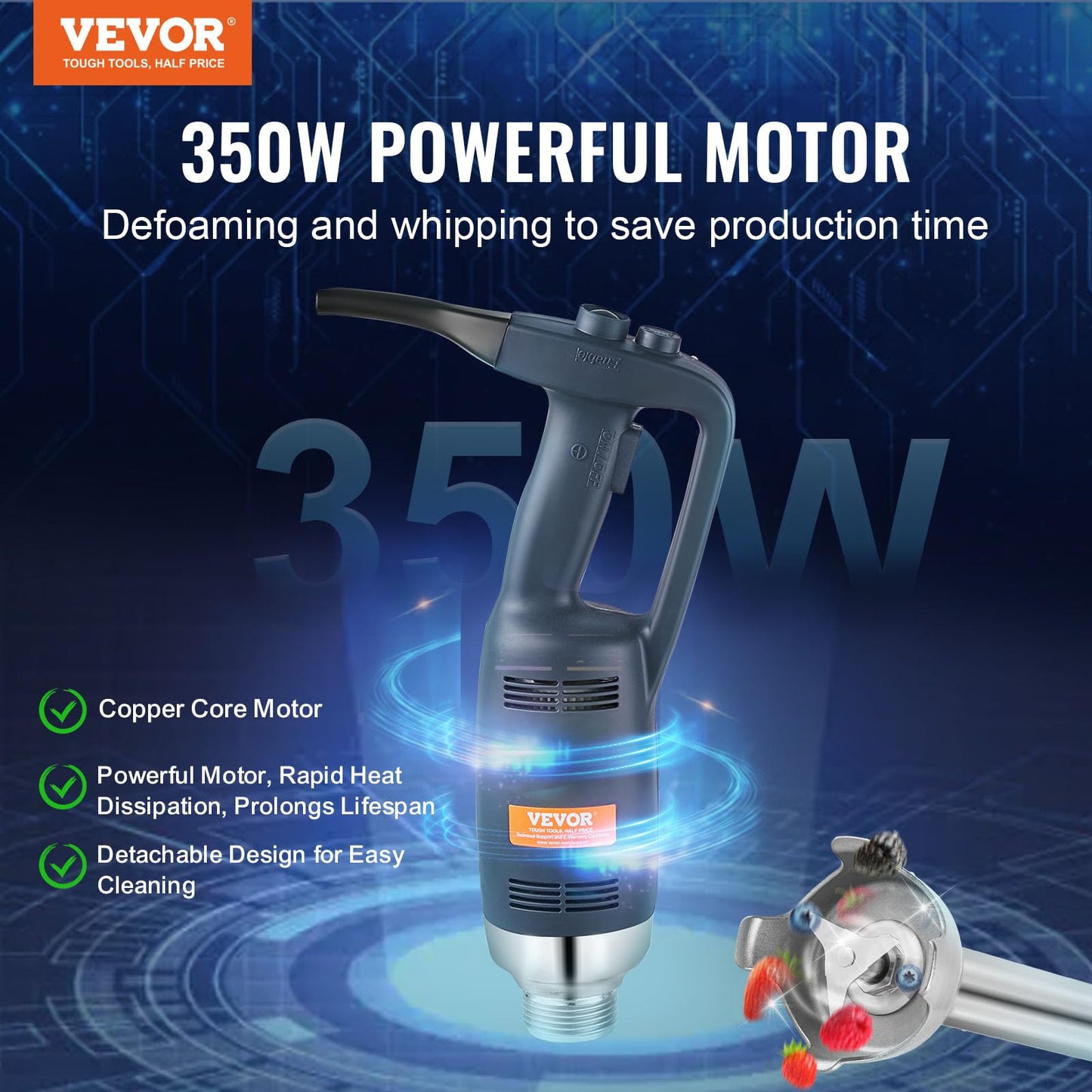 VEVOR Commercial Immersion Blender, 350W Heavy Duty Hand Mixer, 16 inch Stepless Variable Speed Mixer with Stainless Steel Blade, Multi-Purpose Portable Mixer for Soup, Sauces, Mashed Potatoes, Cream