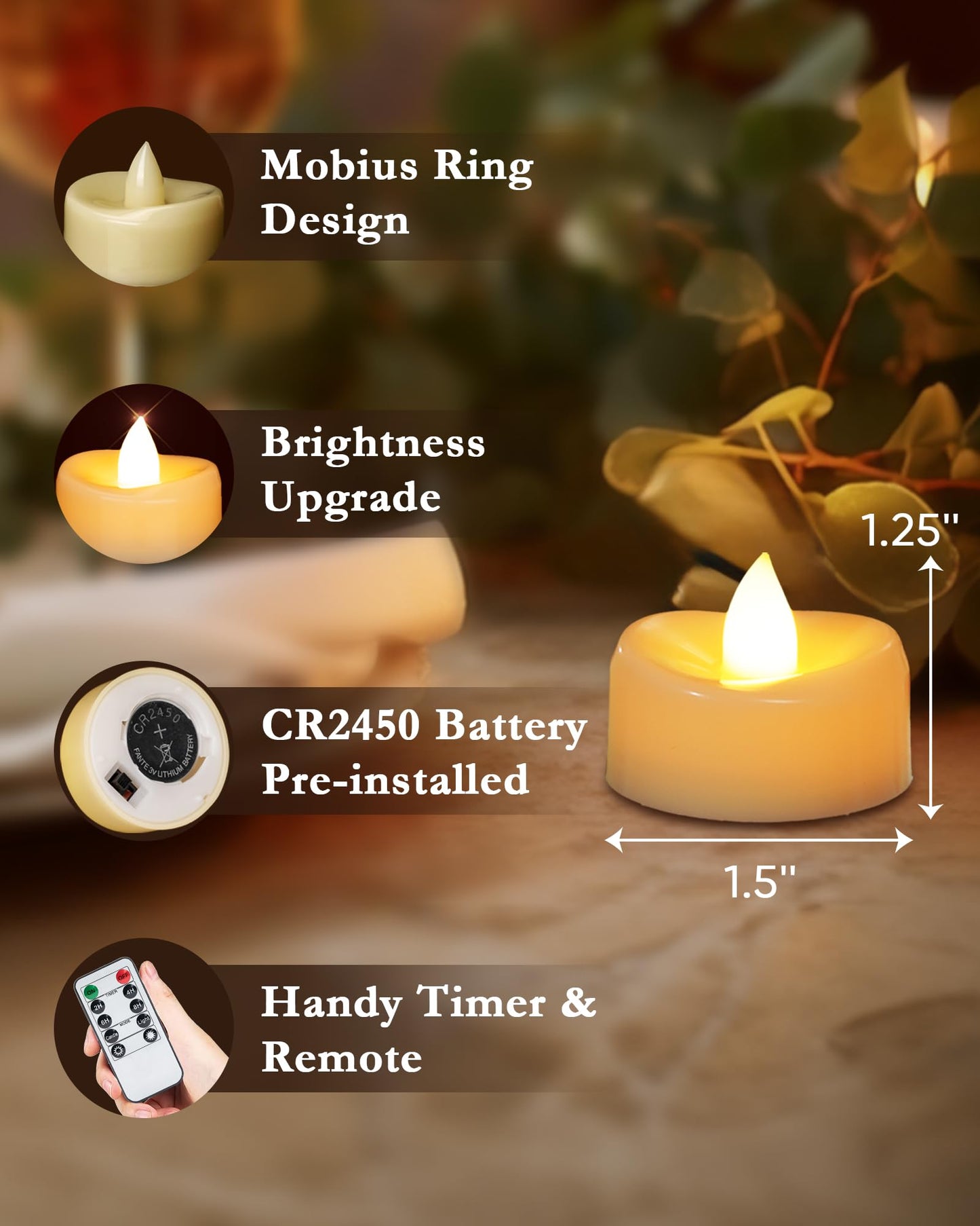 merrynights Remote Candles, 24 Pack Flameless Tea Lights Candle Battery Operated, 400+Hours LED Tea Lights with Remote, Timer Battery Votive Candle for Holidays Wedding Home