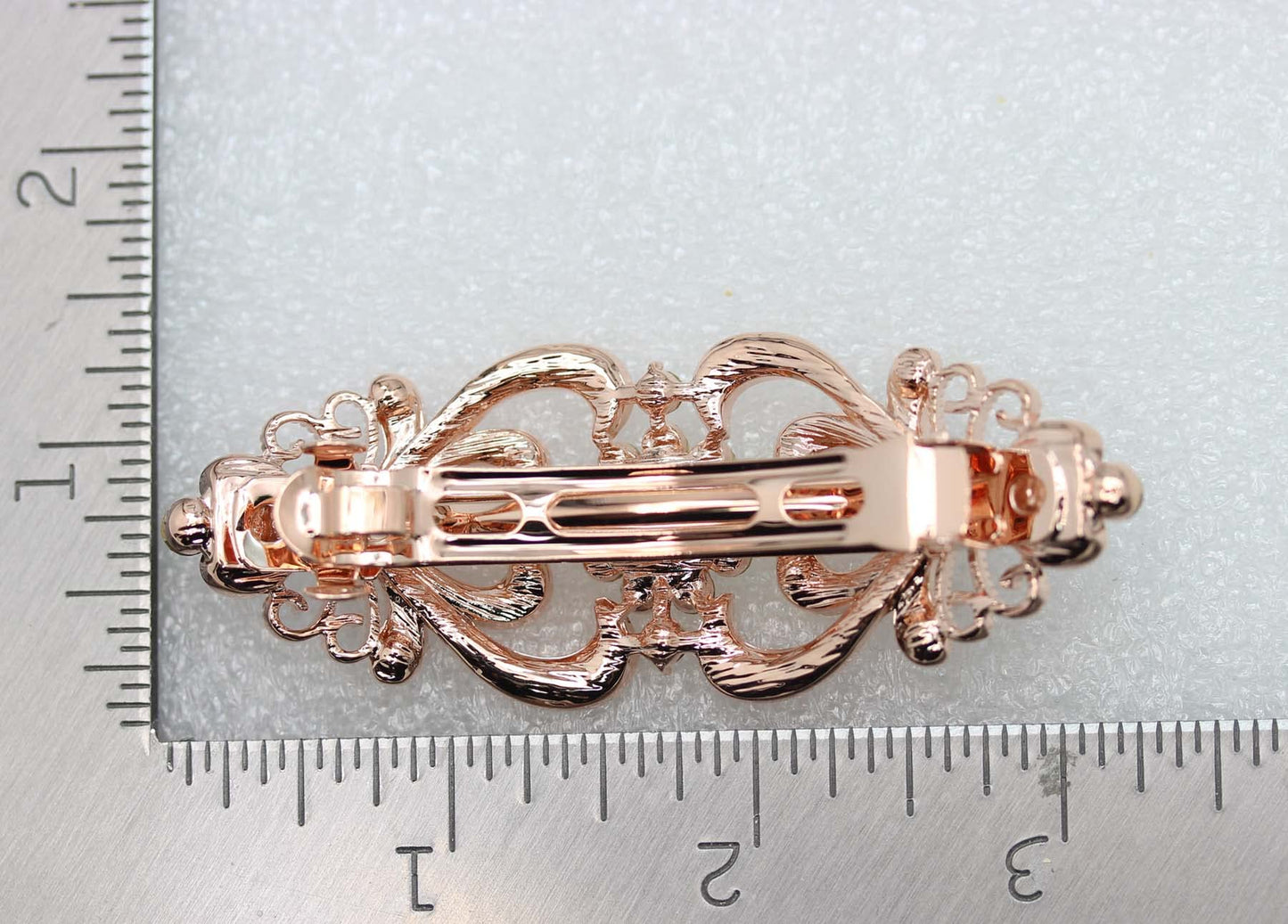 Faship Clear Crystal Rose Gold Plated Hearts And Floral Hair Barrette