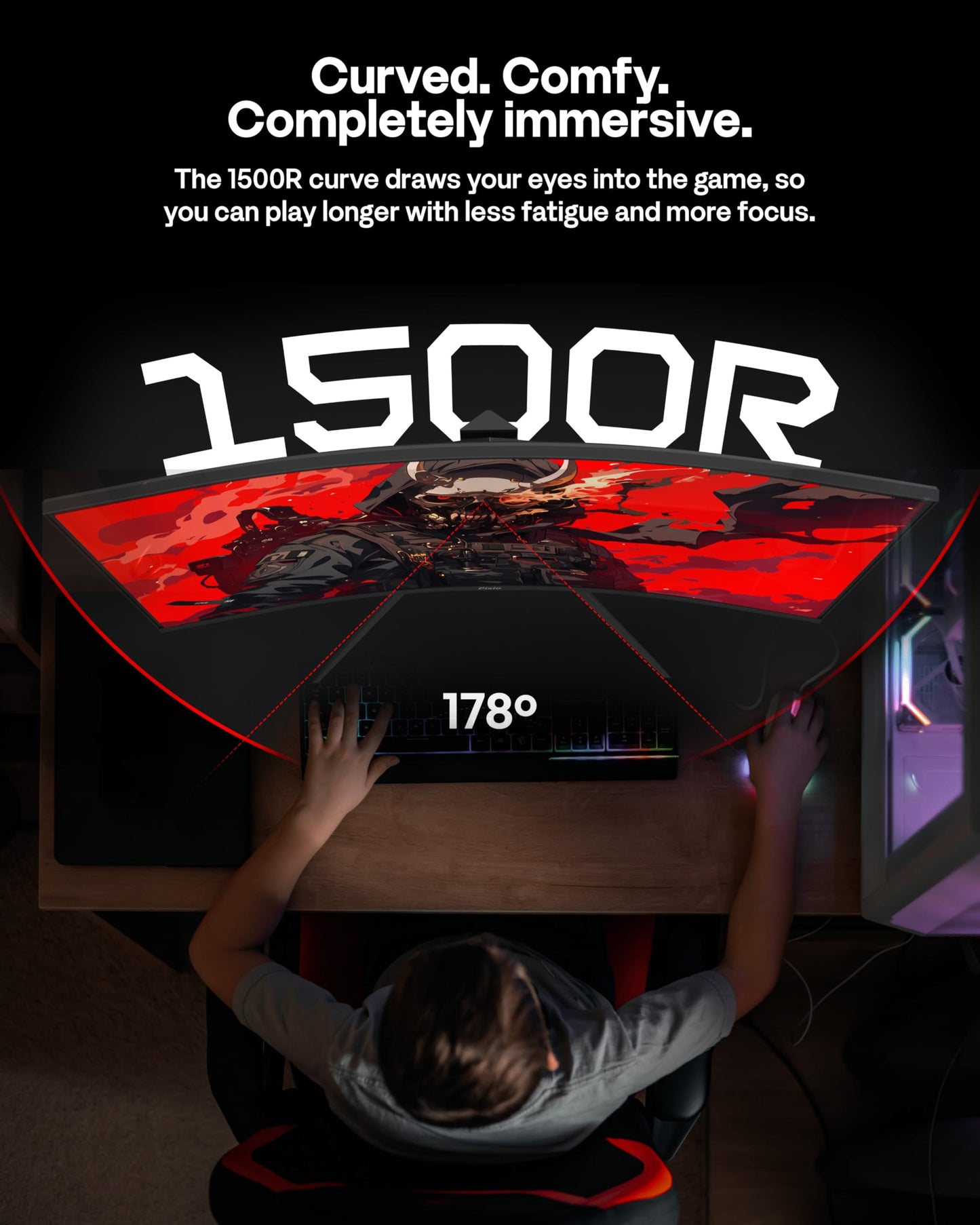 Pixio PXC328 32 inch 180Hz Refresh Rate QHD 1440p Resolution 1500R Curved Fast VA Panel 1ms GTG Response Time Adaptive Sync HDR Curved Gaming Monitor