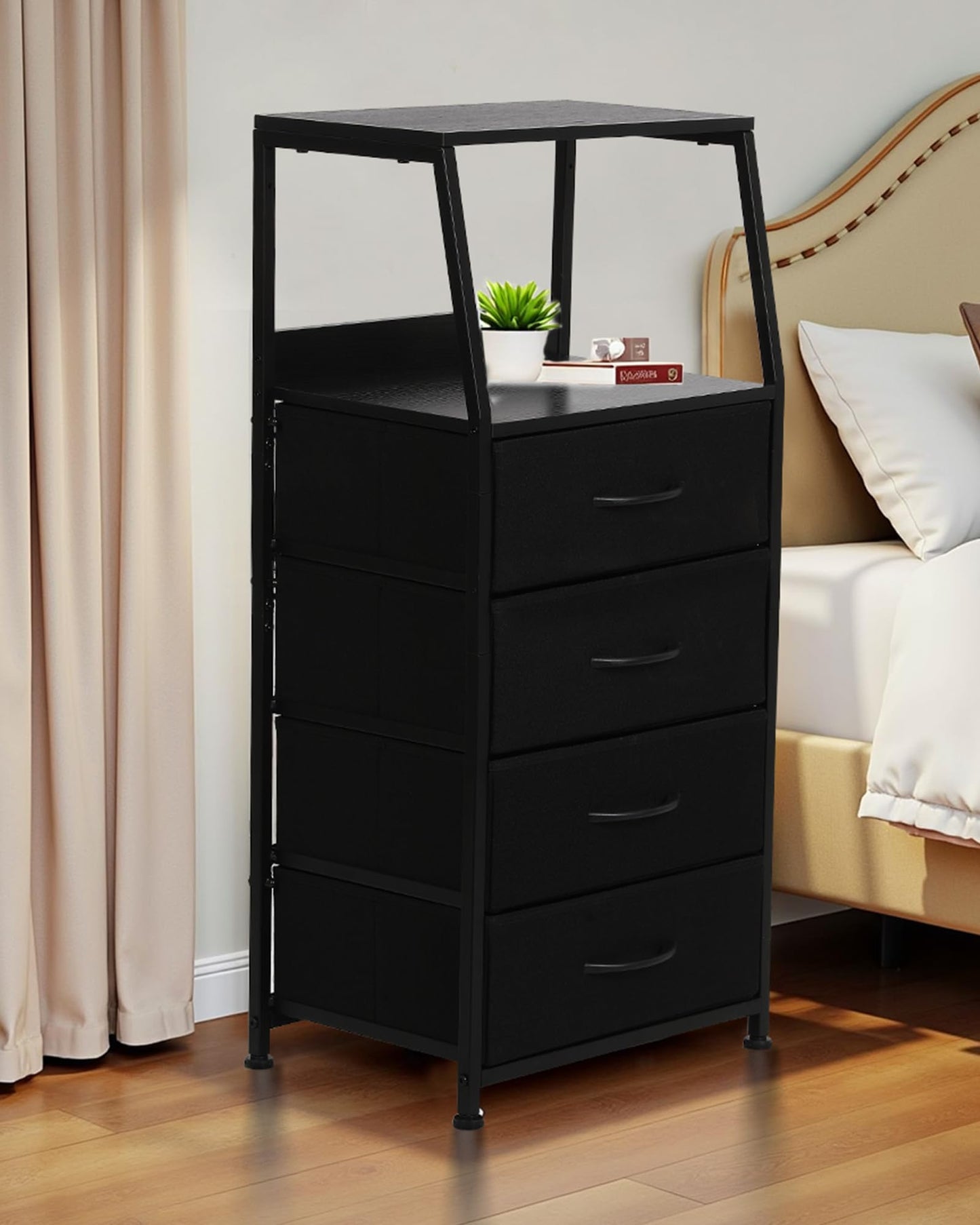 YNCLCS Dresser for Bedroom, Fabric Nightstand Tall Dresser & Chests of Drawers with 4 Drawers, Vertical Organizer Storage Tower Unit for Bedroom, Hallway, Entryway Black