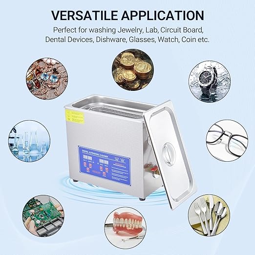Industrial Heated Ultrasonic Cleaner 6.5L 180W 40kHz,Digital Timer & Temperature Control 0-80°C,Stainless Steel Tank for Tools, Electronics, Jewelry, and Precision Parts