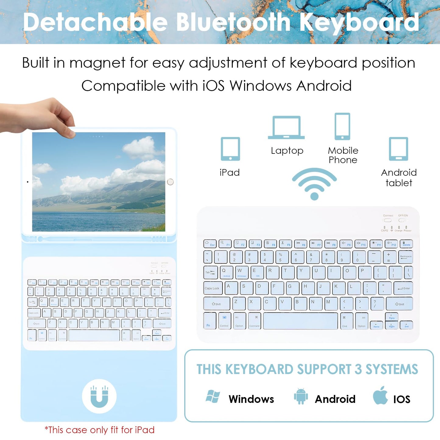 Lama Wireless Keyboard Case For Ipad 10.2 9Th 8Th 7Th Generation, Detachable Bluetooth Keyboard With Pencil Holder For Ipad 10.