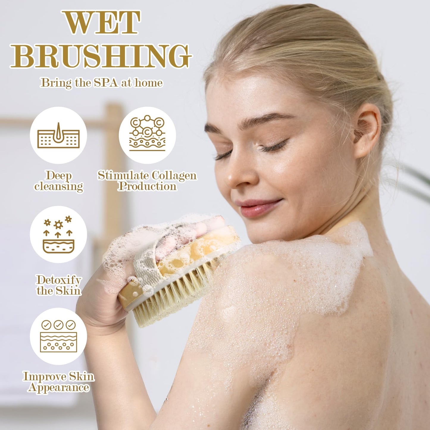 4pcs Dry Brushing Body Brush, Natural Bristle Dry Skin Exfoliating Brush Body Scrub for Flawless Skin, Cellulite Treatment, Lymp