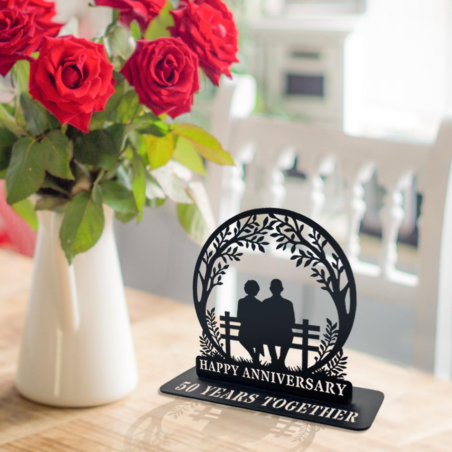 50th Anniversary Iron Table Decor for Couple Parents Friends Golden Wedding Gift Metal Sculpture Decoration for 50 Year Marriage Celebration
