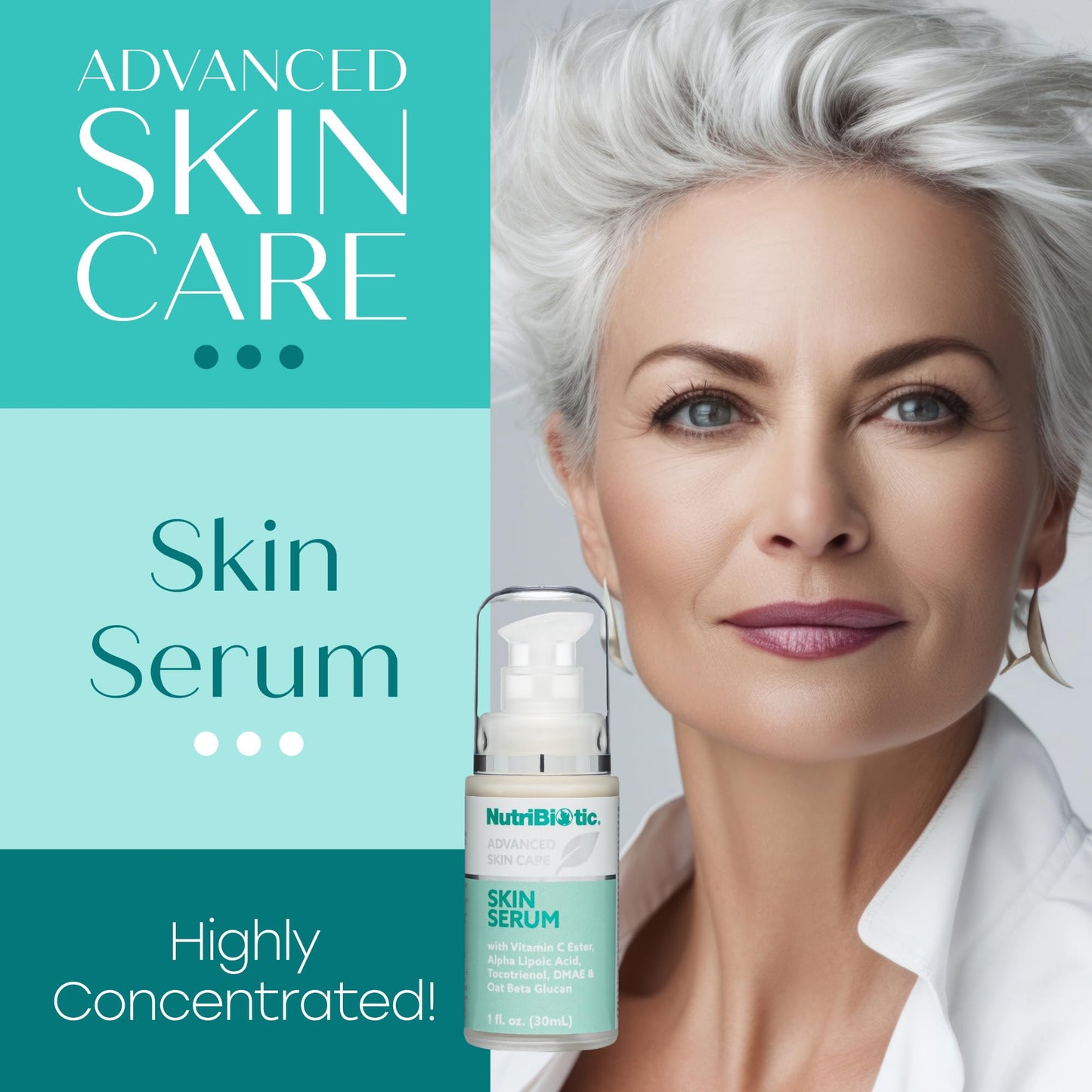 NutriBiotic Skin Serum, 1 Fl Oz | with Nutrients Oat Beta Glucan, Alpha Lipoic Acid, Vitamin C Ester, Tocotrienols & DMAE | Supe
