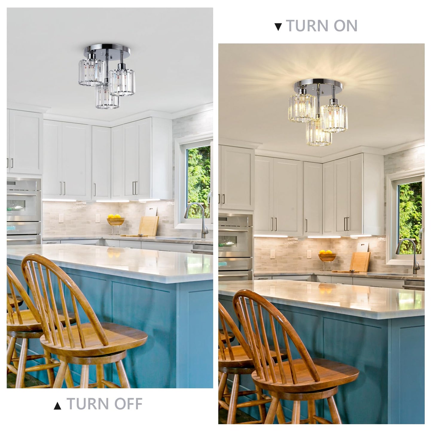 PAUFUL Semi Flush Mount Ceiling Light,3-Light Modern Close to Ceiling Light Fixtures,Kitchen Light with Clear Crystal Shades, Hallway Light Fixtures for Kitchen Entryway Bedroom Bathroom Foyer