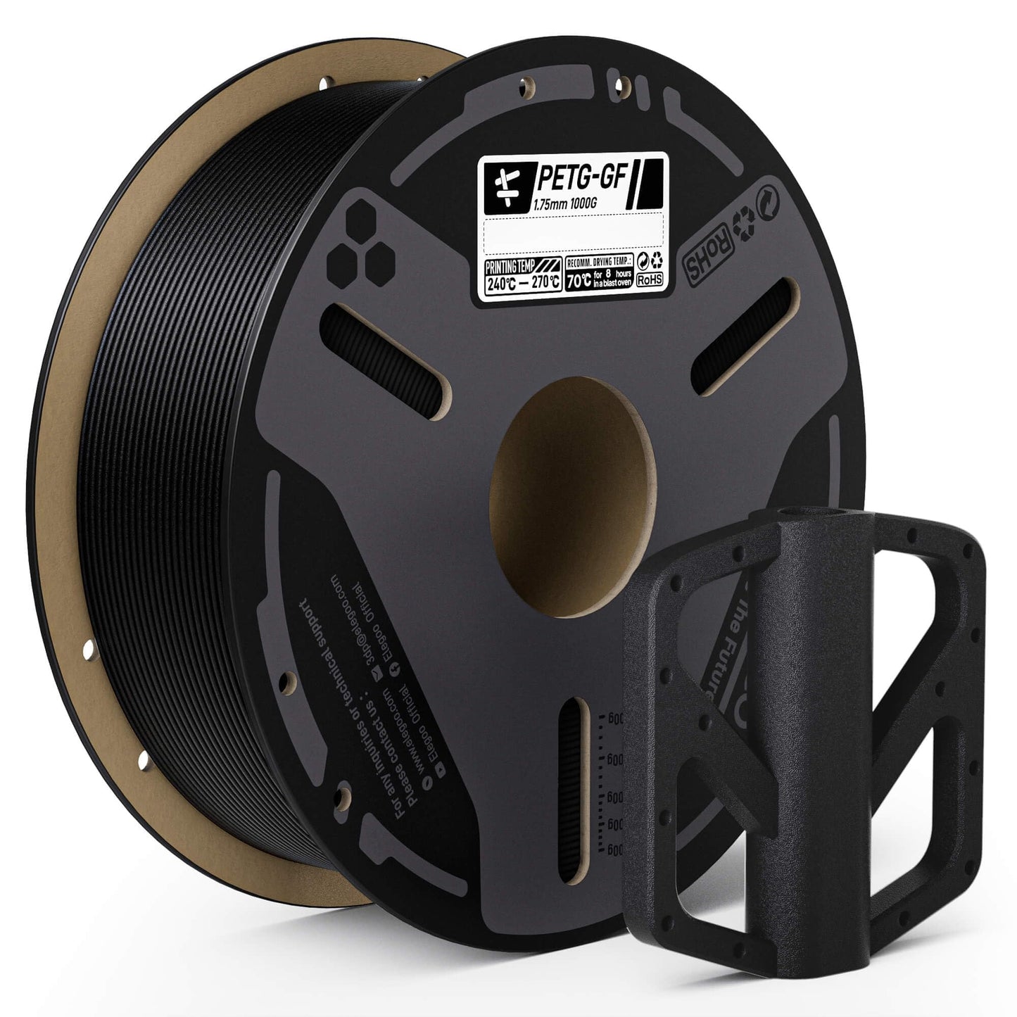 ELEGOO Glass Fiber PETG Filament 1.75mm Black 1KG, PETG-GF 3D Printing Filament High Stiffness, Electrical Insulation and Weathe