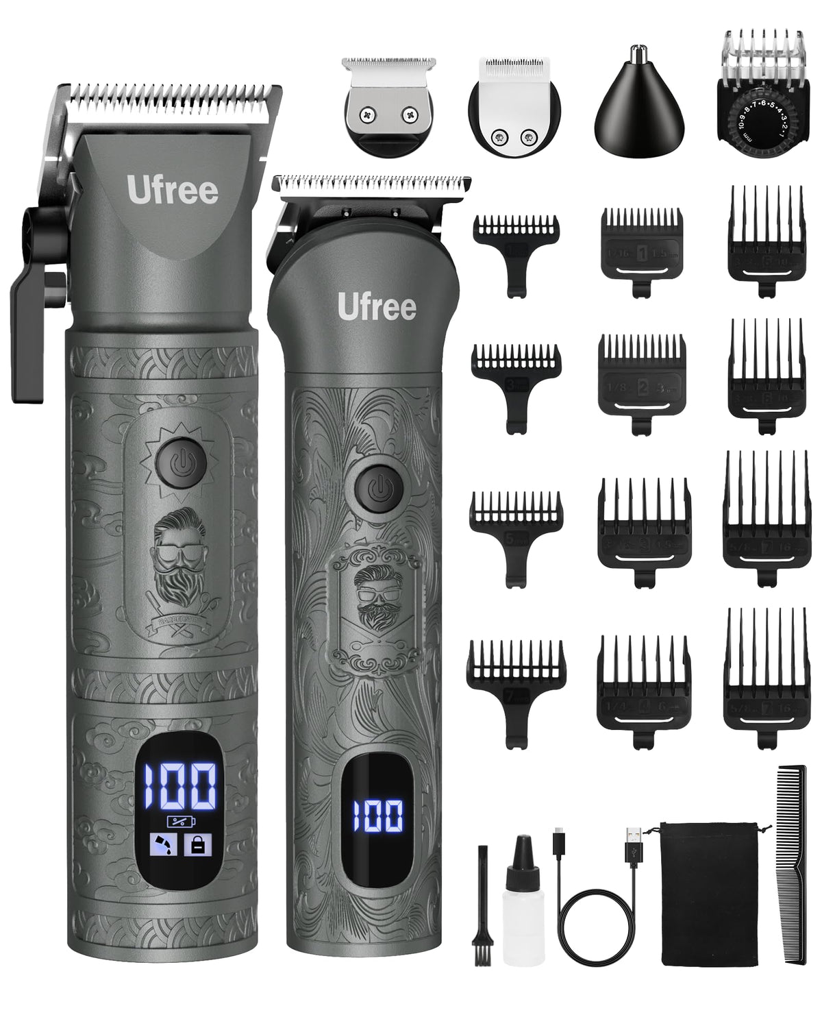 Ufree Beard Trimmer for Men Professional with Hair Clippers, Barber Clippers and Trimmers Set, Electric Razor Shavers for Men, Cordless Mens Grooming Kit for Nose, Ear, Face, Hair, Gifts