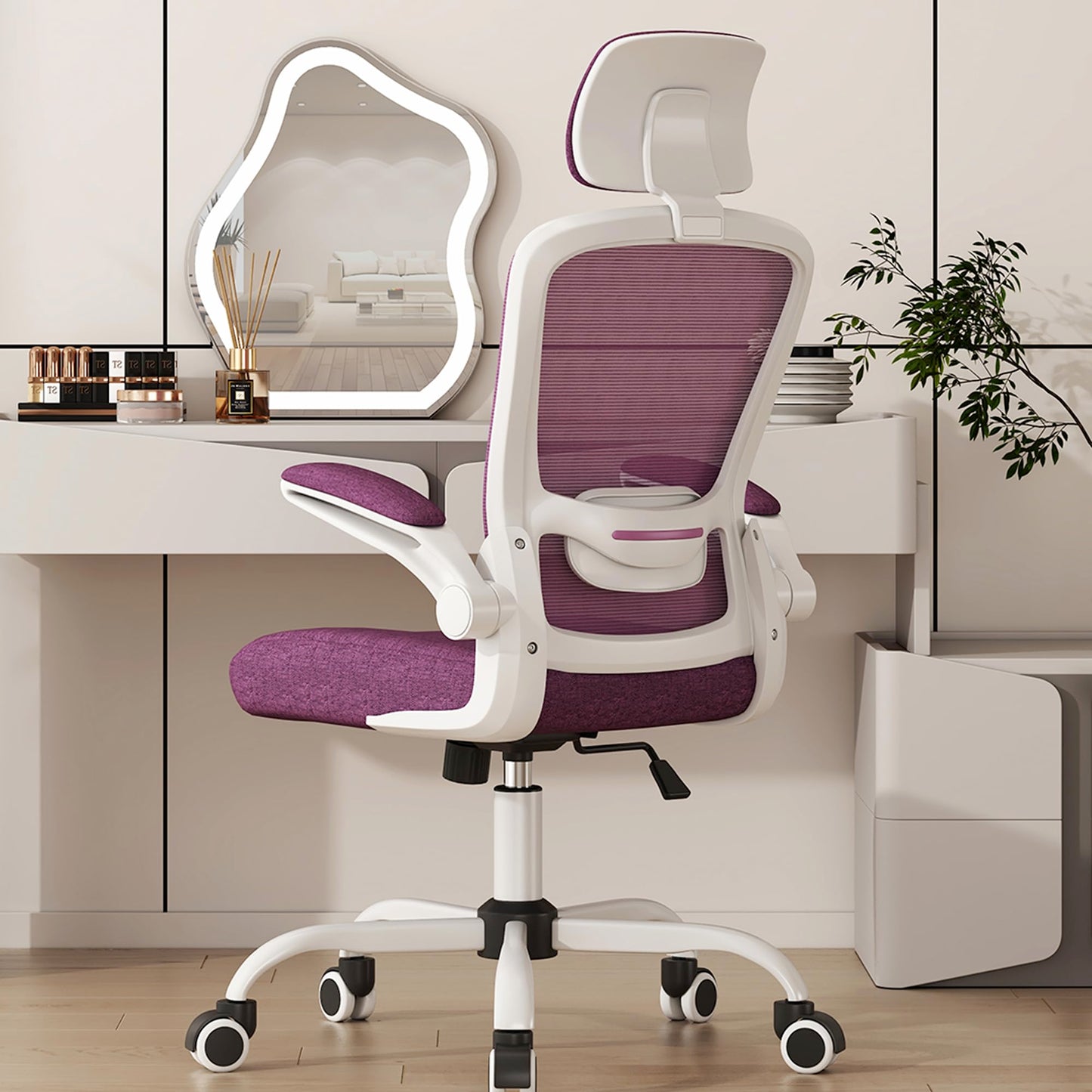 Mimoglad Office Chair, High Back Ergonomic Desk Chair with Adjustable Lumbar Support and Headrest, Swivel Task Chair with flip-up Armrests for Guitar Playing (Modern, Orchid)