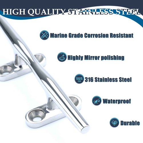 SHENGHUISS Boat Open Base Cleat 316 Stainless Steel Mooring Dock Cleat with Screw for Boat,Deck,Hook,Yacht 4 Pack 10 inch