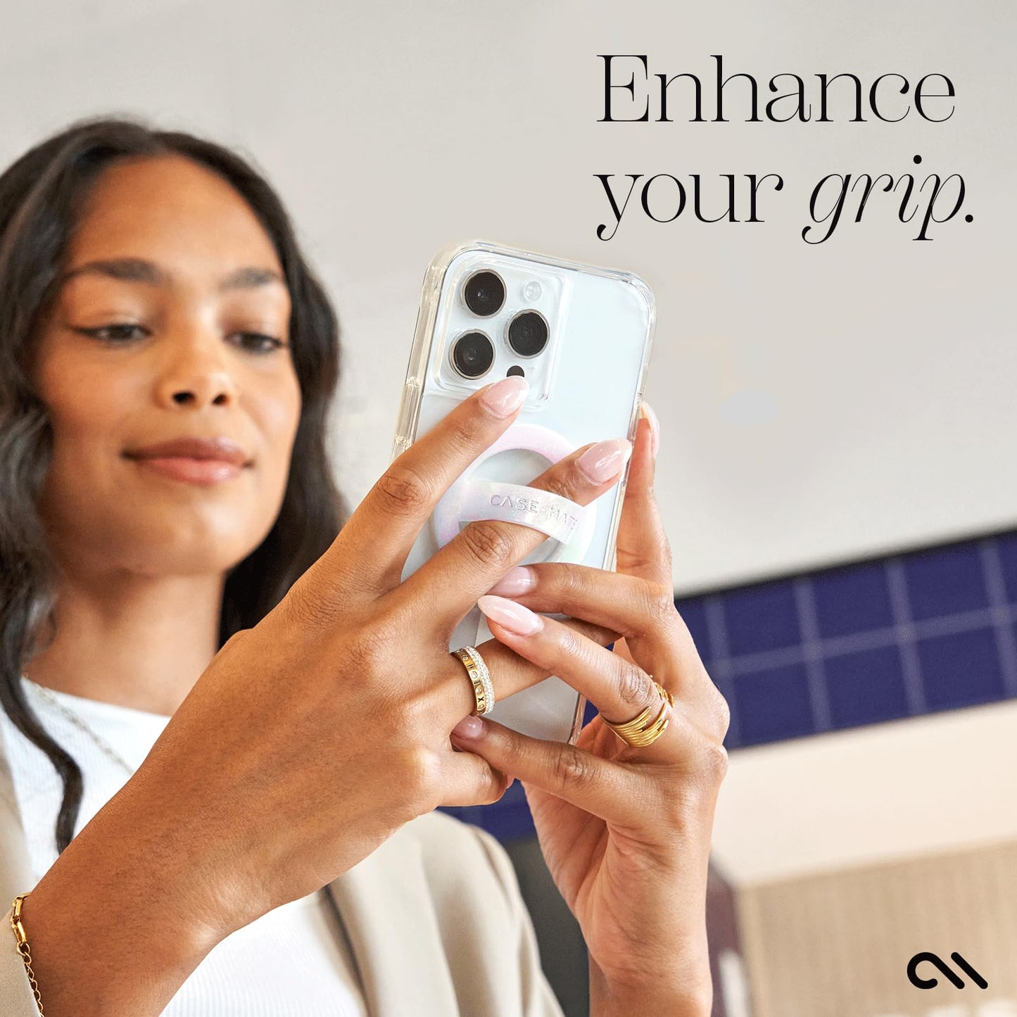 Case-Mate Soap Bubble MagSage Phone Grip - Detachable Holder for Hand - Thin Collapsible Soft Loop Magnetic Phone Grip for iPhone 16 Pro Max /15 Pro Max/14/13/12/S25 Ultra - Iridescent