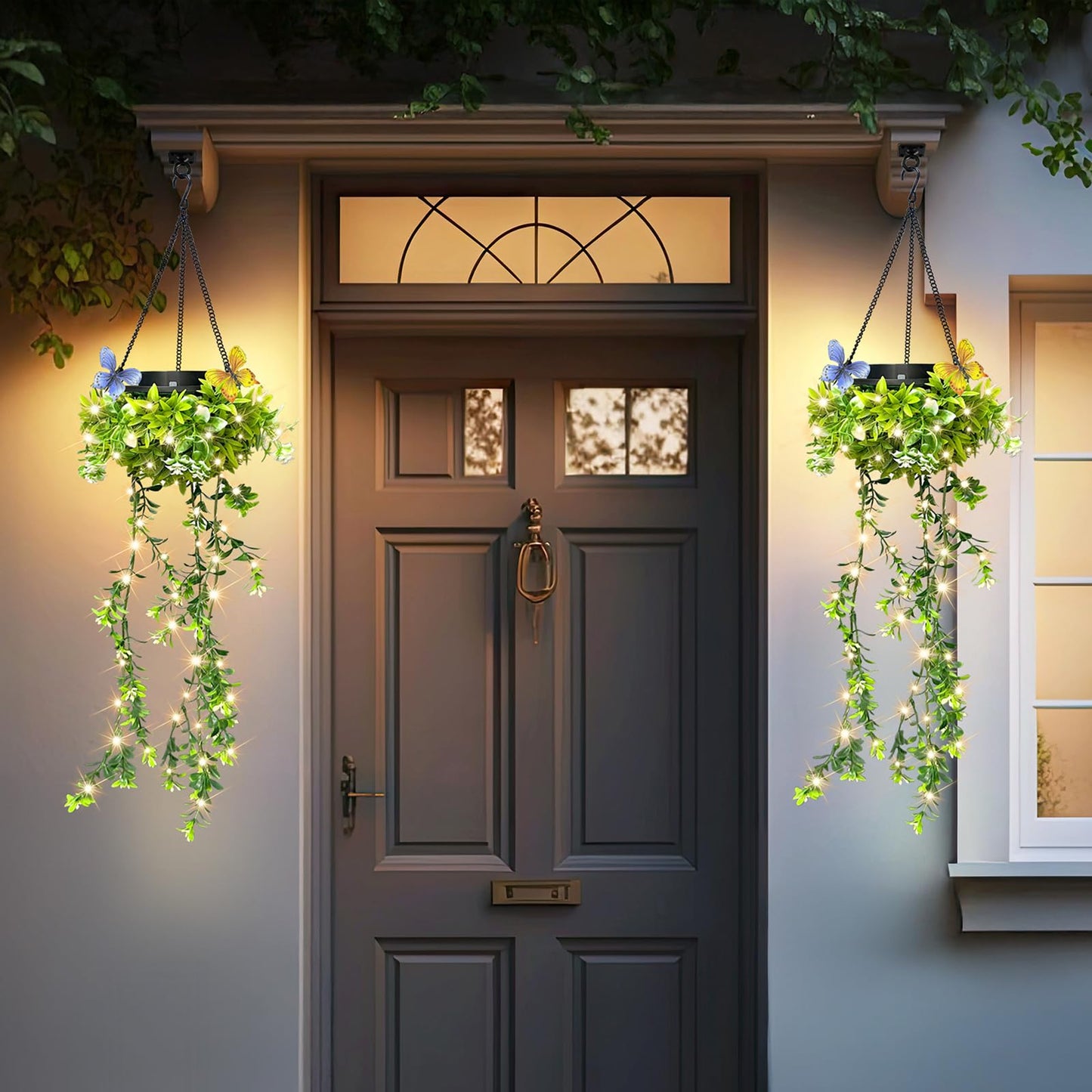 Solar Hanging Garden Lights - 2 Pack | 66 LEDs Butterfly & Flower Decor | IP65 Waterproof Summer Patio Lights for Outdoor Party Camping Poolside, Romantic Wedding | Gifts for Daughter Mom Grandma