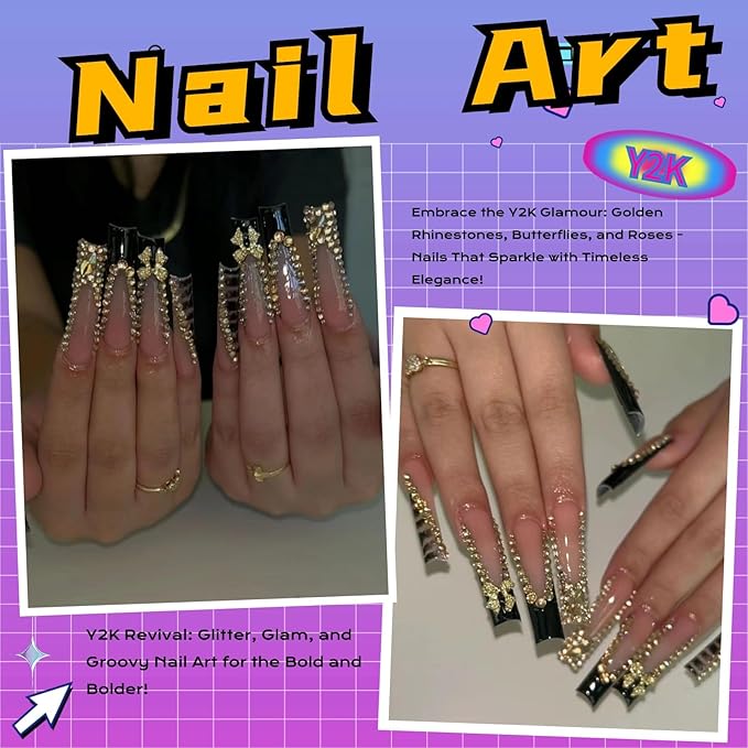 105 Pcs Y2K Gold Nail Charms Set - Gold Bees, Butterflies, Roses, Bows, Cherries, Cherry Blossoms Petals for Nail Decorations Jewelry