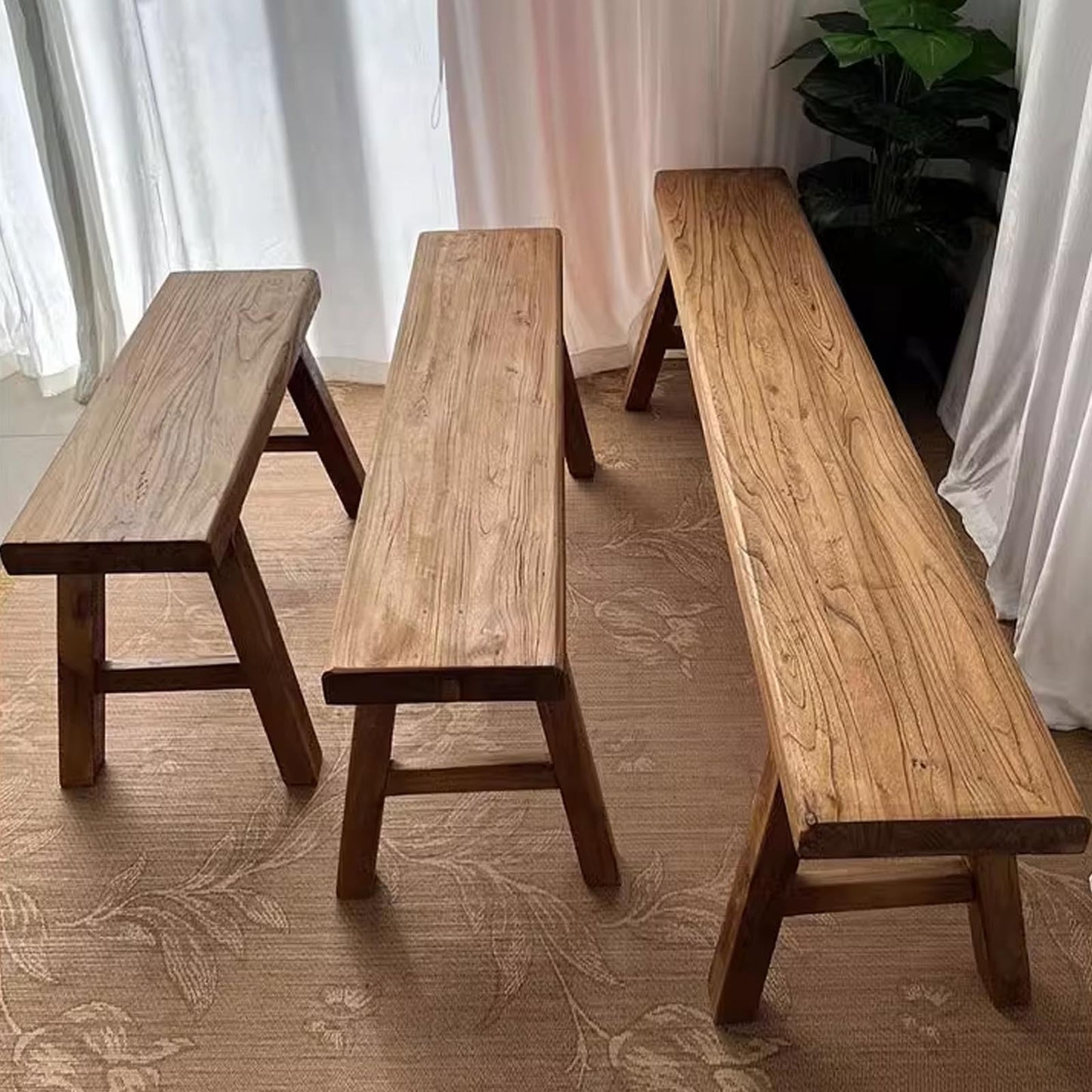 Narrow Entryway Bench Farmhouse Wood End of Bed Bench 20" 32" 39" 47" 55" 63" 71" 79" Sturdy Stable Skinny Long Benchs for Bedroom Hallway Dining Room Porch Easy to Assemble Natural Finish(55")