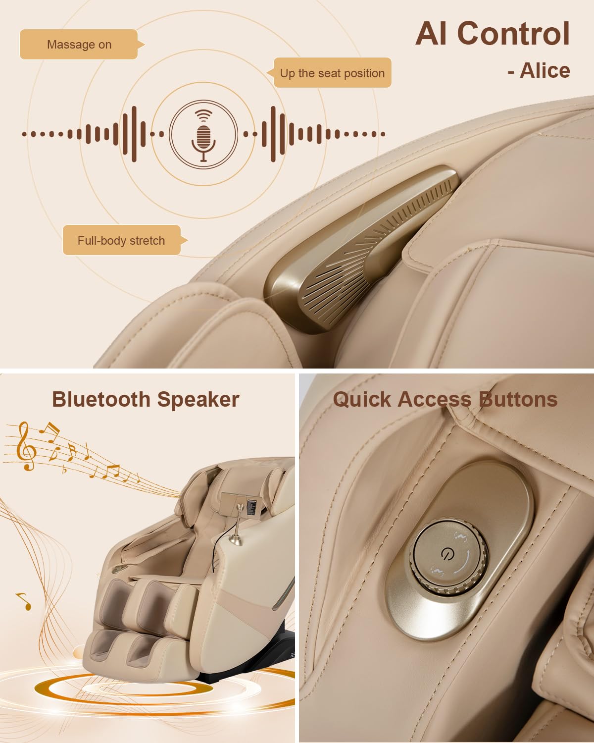 RELX 2026 Massage Chair Full Body, Zero Gravity Airbag Shiatsu Massage Chair with SL-Track, Heating, AI Control, Body Scan, 13 Modes, Foot Rollers, and Deep Yoga Stretch (Beige)