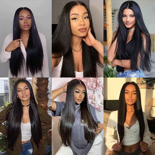 Wahairse Human Hair Bundles 24 26 28 Inch 1B Straight Bundles Natural Color Human Hair Unprocessed Brazilian Virgin 3 Bundles Quick Weave Human Hair Extensions (1B# Straight, 24 26 28)