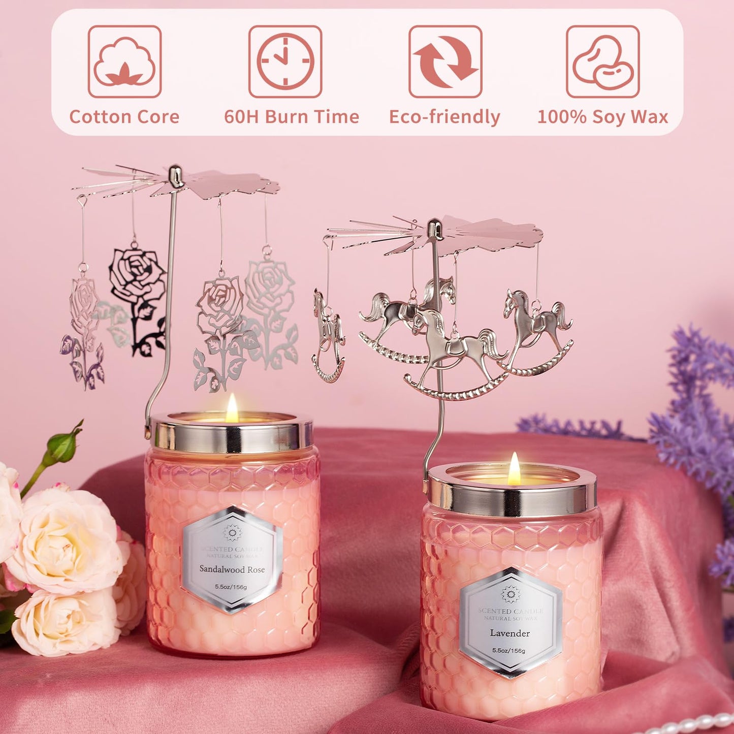 Gifts for Women, 5.5 oz * 2 Scented Candles, Birthday Gifts for Mom Daughter Sister Wife, Unique Gift for Women Rotatable Scented Candles Gift for Mother's Day,Anniversary