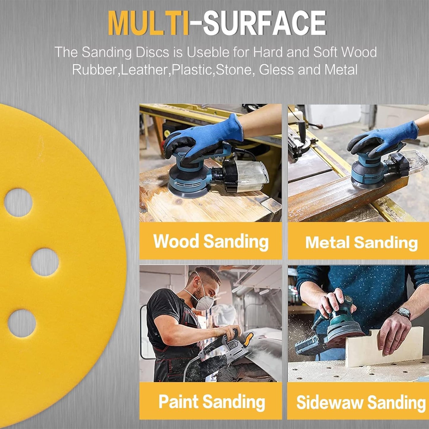 100PCS 5 Inch 8 Hole Sanding Discs 220 Grit,Gold Round Hook and Loop Sandpaper for Random Orbital Sander