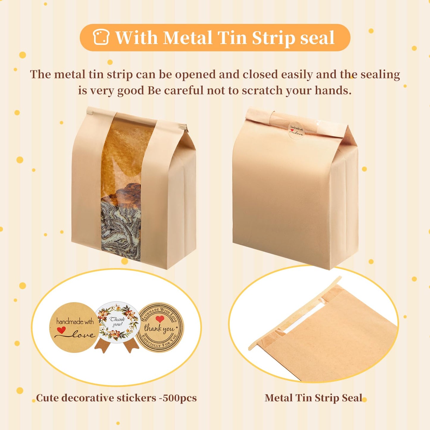 30 Pack Kraft Paper Bread Loaf Bags with Tin Tie Tab Lock, for Homemade Bread Loaf Bags 14" x 8.3" x 3.5", Sourdough Bread Bags with Clear Front Window for Baked Food Storage (30 Pack)