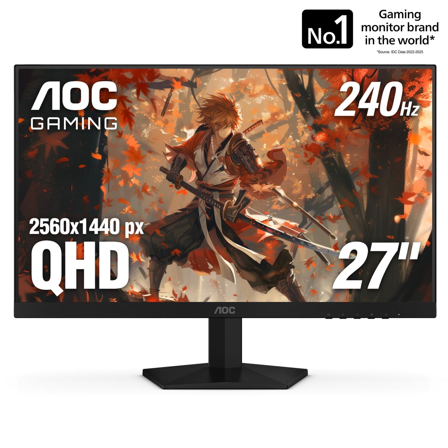 AOC 27 Inch QHD Gaming Monitor 240Hz 0.3ms, Overclock 260Hz, IPS, 2560x1440, G-Sync Compatible, HDR Ready, DisplayPort 1.4 HDMI 2.0, VESA Mount, 3-Year Zero-Bright-Dot, Q27G41ZE