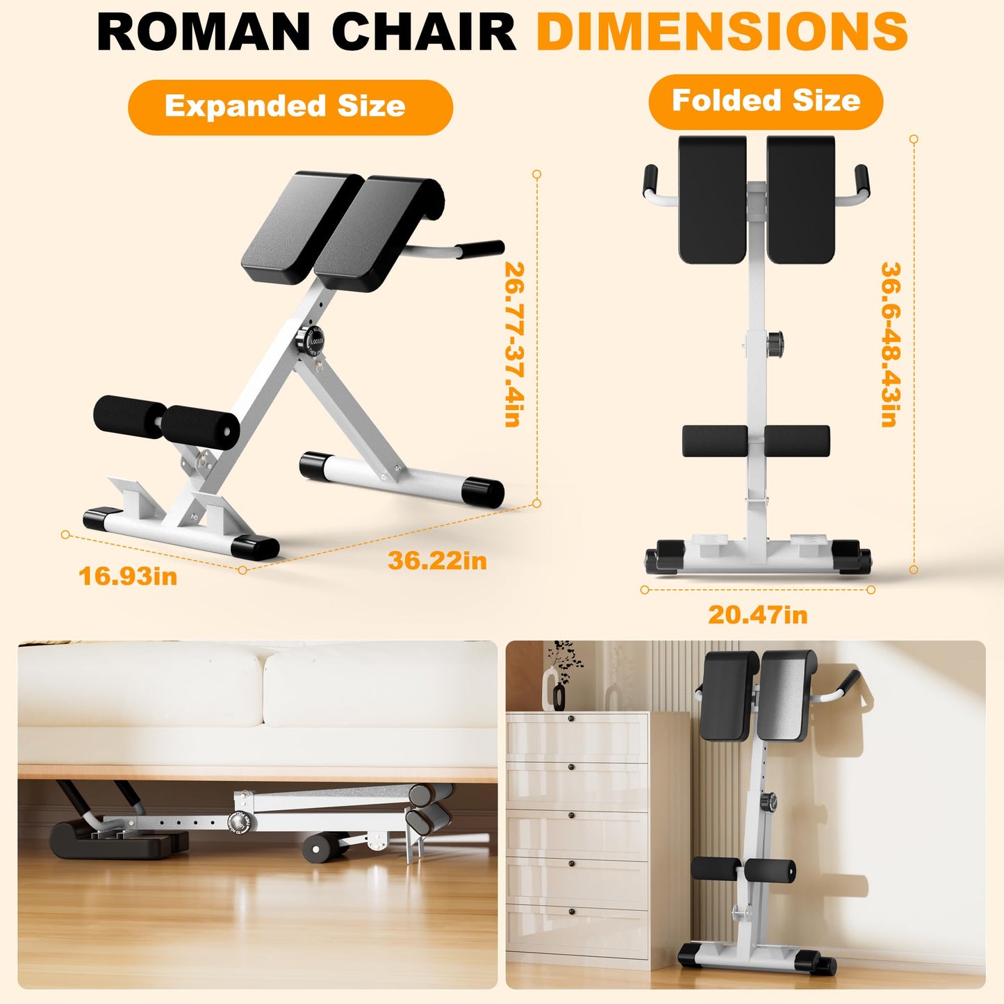 SIRHOME Adjustable Roman Chair with 330 lb Capacity, Foldable Incline Hyperextension Bench, Multi-Function Home Gym Back Extension Machine for Glutes, Hamstrings & Lower Back Strength Training