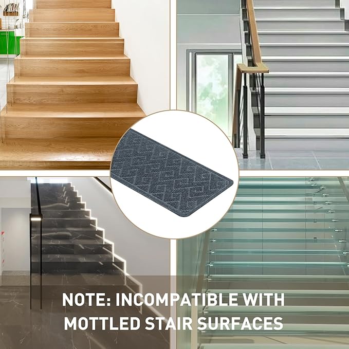Stair Treads for Wooden Steps, 8" X 30" Non Slip Stair Runner Carpet Indoor with Reusable Adhesive Backing, Soft Tread Mat for Stairs, Polyester TPR Backing Stair Rugs- Dark Gray 15 Pack