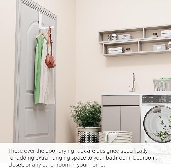2 Pack Over The Door Hangers, Folding Over The Door Drying Rack for Laundry, Over The Door Clothes Hanger, Door Hanger for Clothing, Over The Door Hooks, Door Clothes Drying Rack,Portable,White