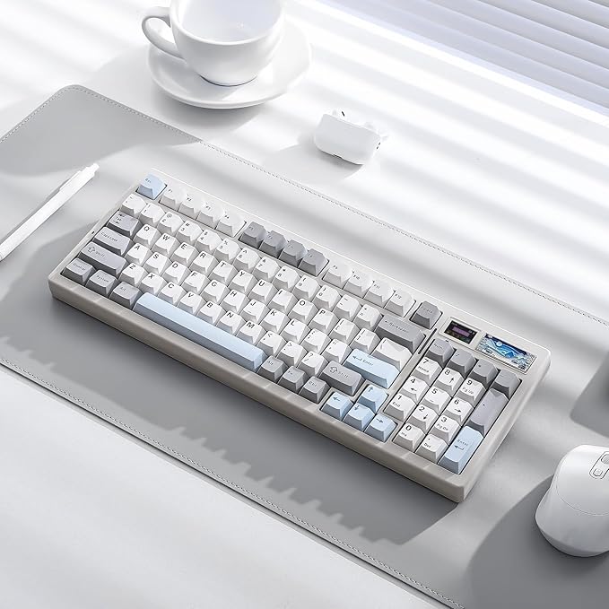 YUNZII IF99 Wireless Mechanical Gaming Keyboard with Smart LCD Display, QMK/VIA Programmable BT/2.4G/USB-C Gasket Mounted Hot Swap RGB 96% Layout for Mac/Win (White, Cocoa Cream V2 Switch)