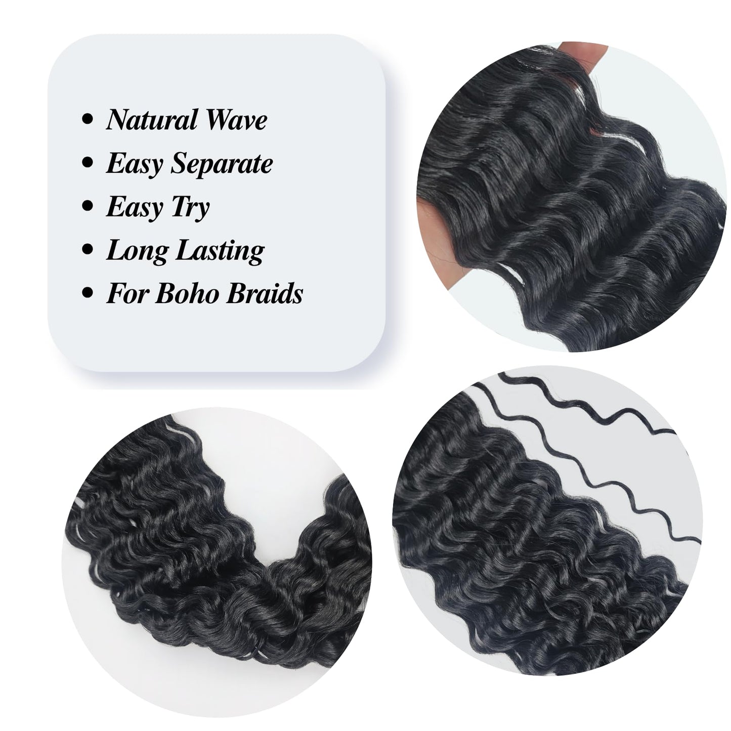 Black Boho Hair for Braiding Curly Pre stretched Braiding Hair for Boho Braids Bohemian Braids(30 inch, Packs of 5)