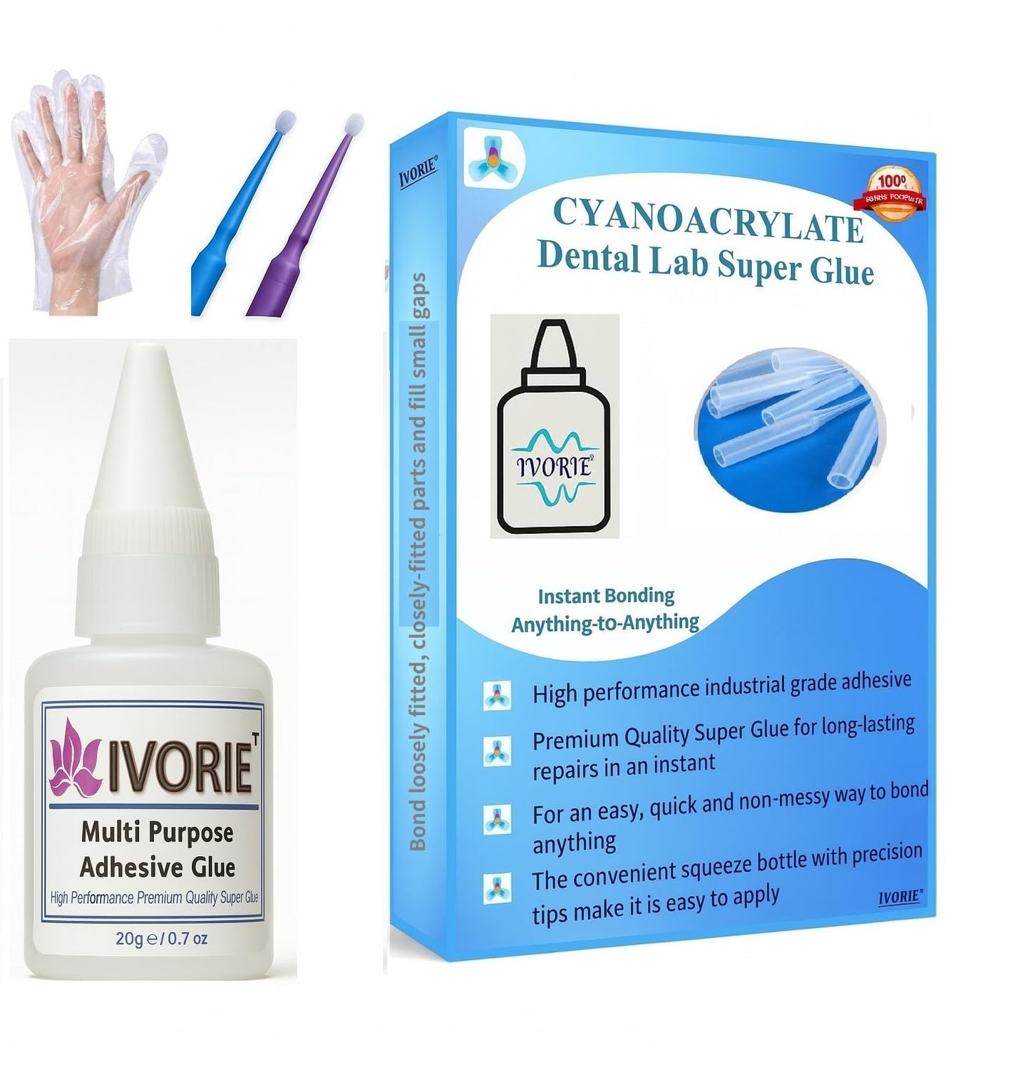 Super Glue Adhesive Instant Bonding Cyanoacrylate Acrylic - Dental Laboratory Tools (Transparent Clear Color - 20gr)