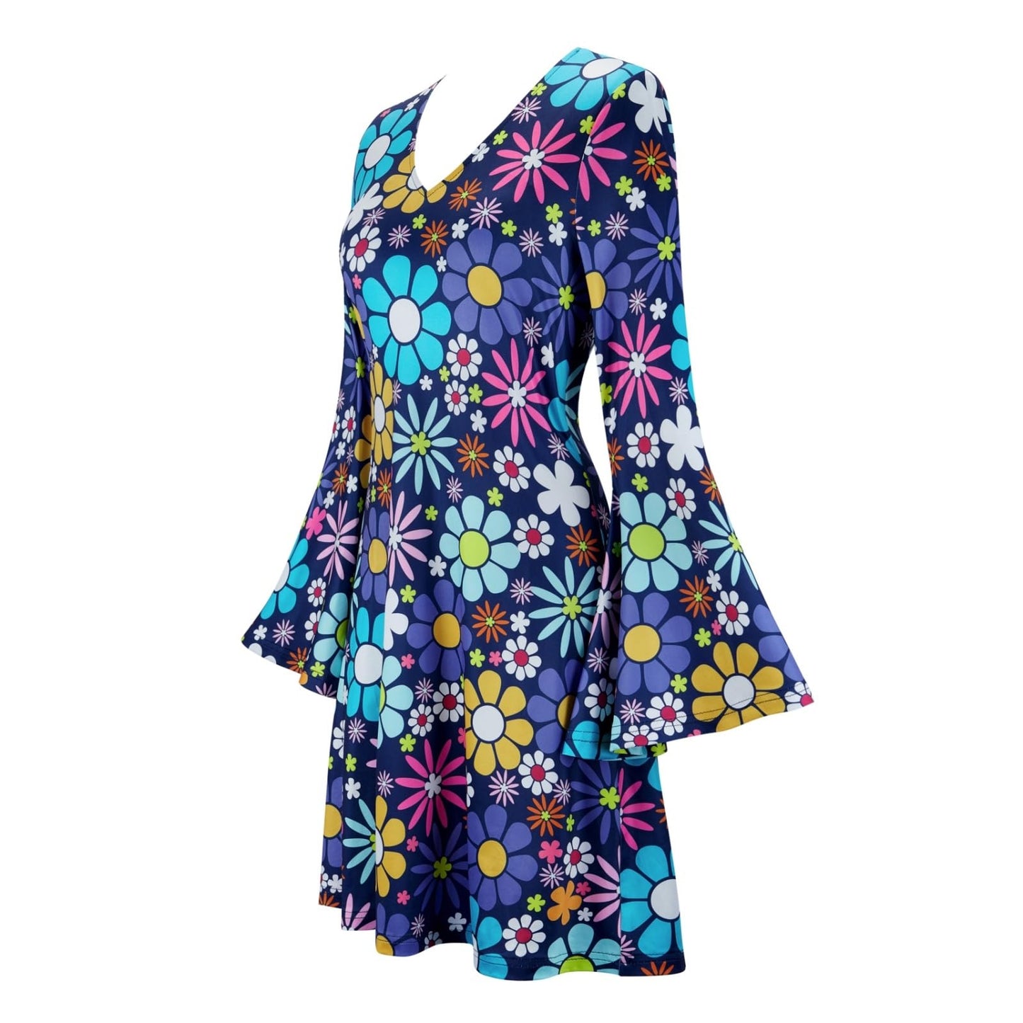 Disco Outfit Woman 70s Fancy Dress Hippy 60s 80s 90s 70's Costume Plus Size Halloween Costumes Clothes Yellow Deep Blue M