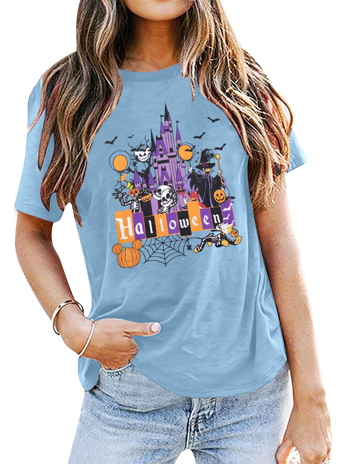 Halloween Ghost Shirts: Magic Kingdom Shirt Women Funny Magic Castle T Shirt Spooky Season Halloween Short Sleeve Tees Blue