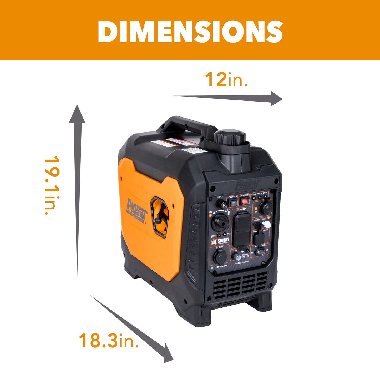 Pulsar 2700 Watt Portable Inverter Generator, Dual Fuel Gasoline & Propane, CO Sensor, Super Quiet, Use for Jobsite, Camping, Outdoor & Home, NE27BISCO