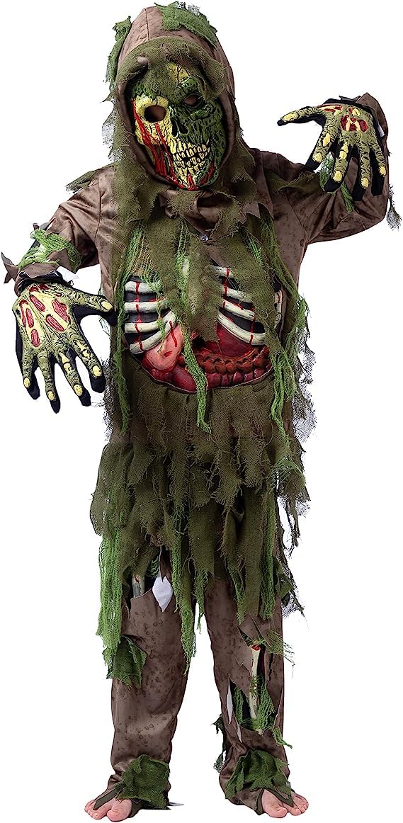 Spooktacular Creations Halloween Swamp Deluxe Skeleton Living Dead Zombie Costume for Halloween Kids Monster Role-Playing-S(5-7yr)
