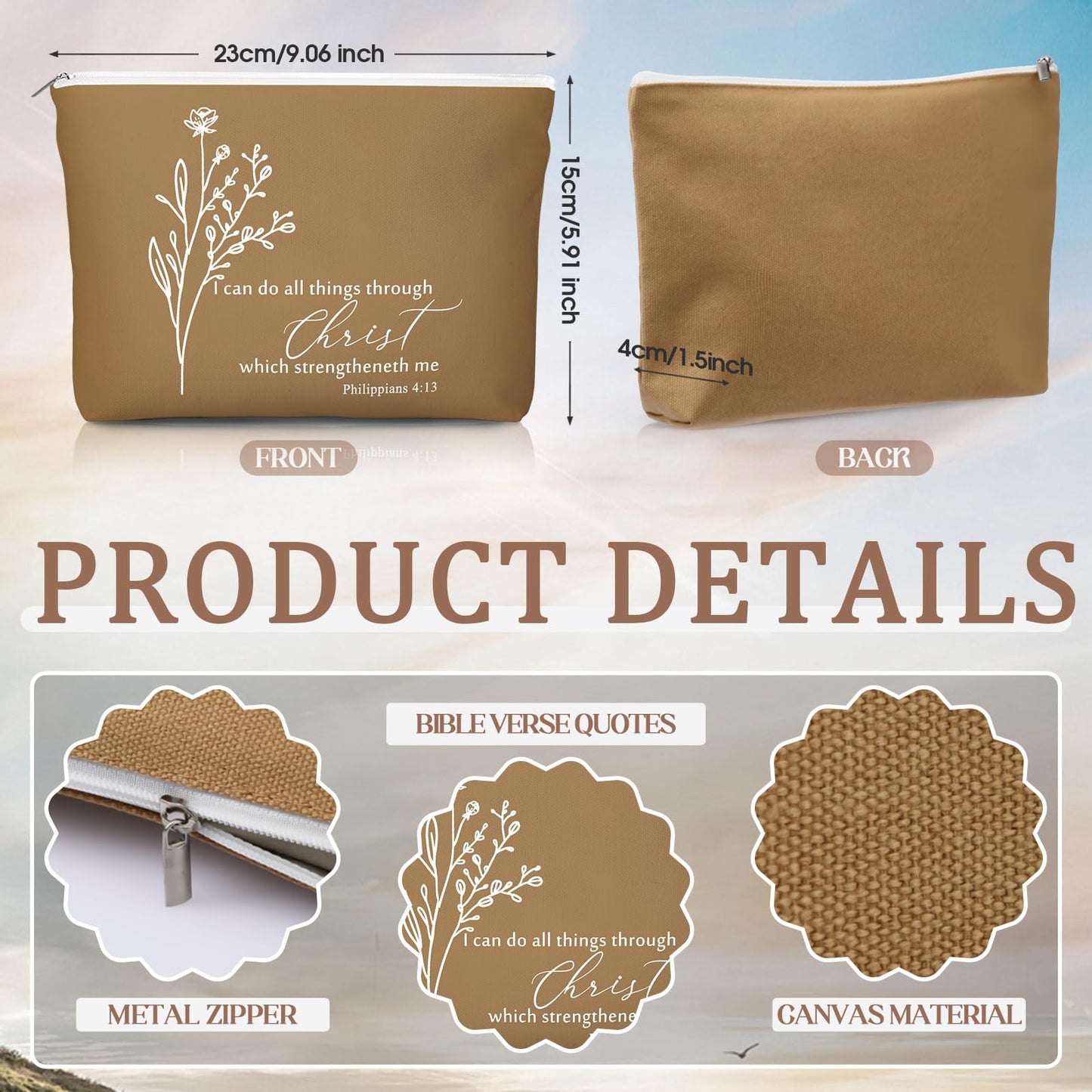 Reginary 10 Sets Grandparent Day Gifts 10 Religious Canvas Makeup Bags 10 Bible Verse Compact Mirrors Church Inspirational Gifts for Ladies Clergy Appreciation Day(Neutral Colors,Aesthetic Style)