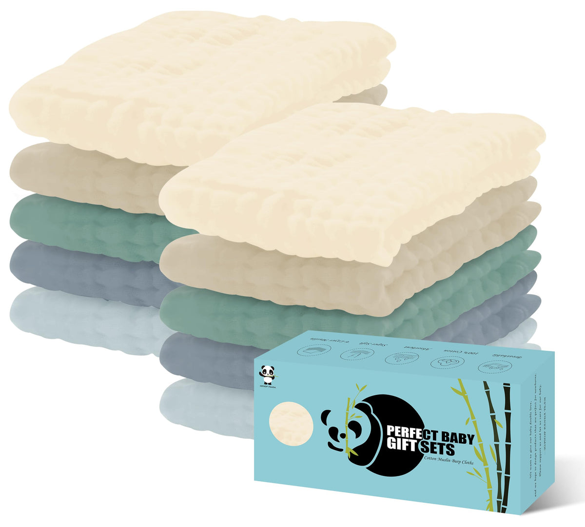 HIPHOP PANDA 10 Pack 6-Layers Muslin Burp Cloths Large - Durable 100% Cotton - Baby Essentials Extra Absorbent and Soft Boys & Girls Rags for Newborn Registry (Brown, 20" X10")