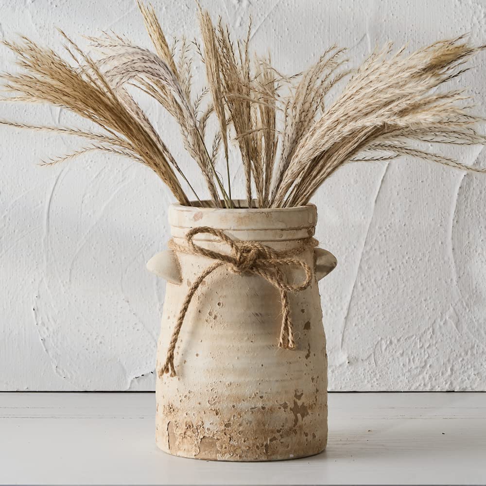 SIDUCAL Ceramic Decorative Flower Vase, 8 Inch Rustic Distressed Pottery Decorative Flower Vase for Home Decor, Ideal Shelf, Bookshelf, Mantle, Entryway, Living Room, Table Decor
