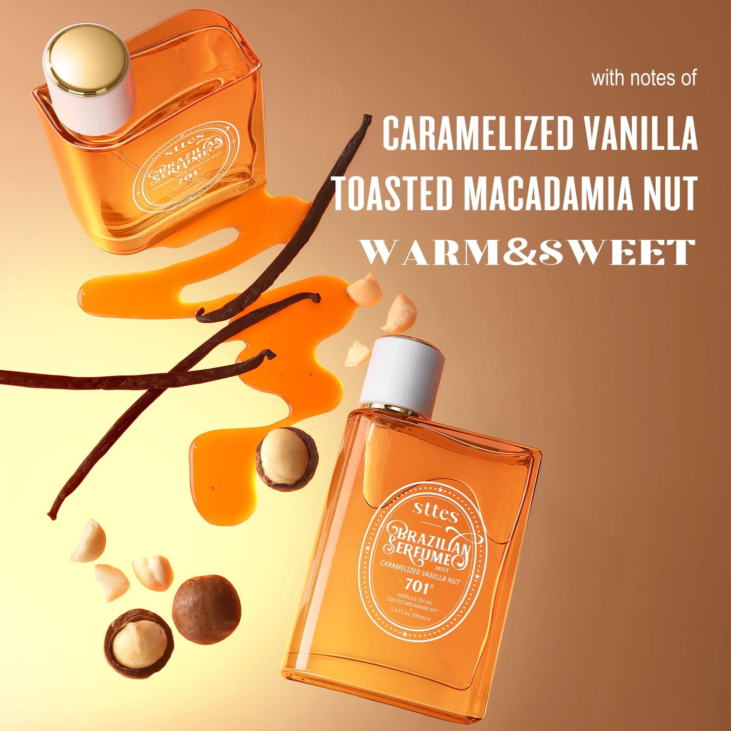 Sttes Perfume 701# (Caramel Vanilla Macadamia Nut) - Eau de Perfume 100ml (3.4fl oz) Amber Gourmet Tune (Caramel Vanilla + Roasted Macadamia Nuts)