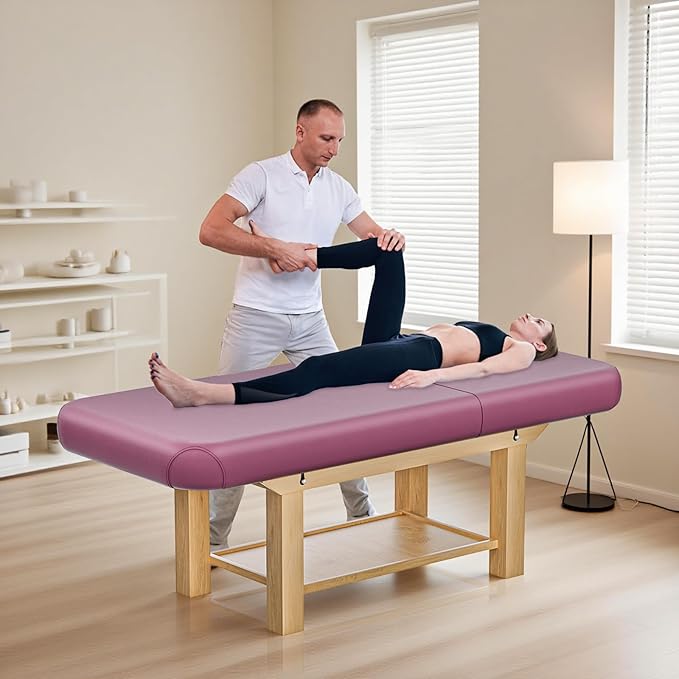28in Wide Massage Table with 1500lbs Weight Capacity, Wooden Base, Massage Bed Adjustable Backrest for Professional & Home Use, Spa Treatment Table for Relaxation and Therapy,Red