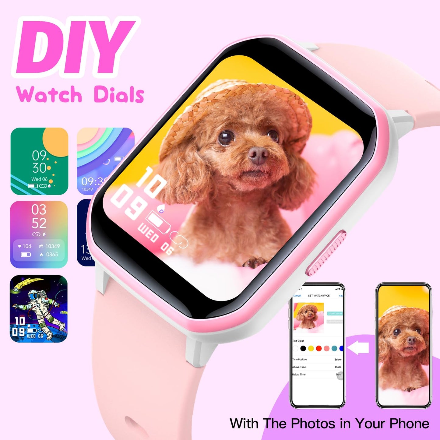 Kids Smart Watch for Girls,IP68 Waterproof Kids Fitness Tracker Watch with 1.5 Inch DIY Face,Heart Rate Sleep Monitor,19 Sport Modes,Calories Counter,Alarm Clock,Great Gifts for Children 6+ (PInk)