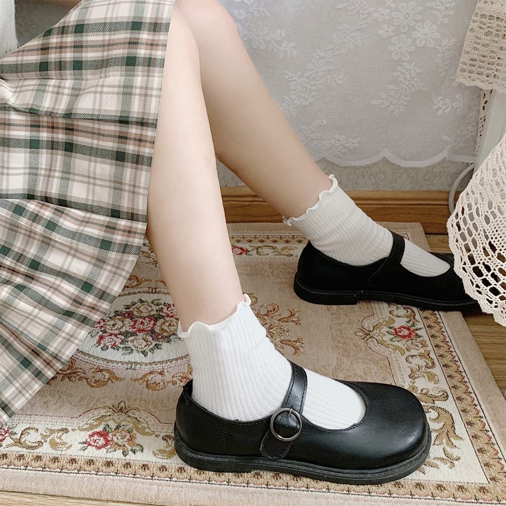 Mcool Mary Women's Ankle Socks - Ruffle Turn-Cuff Cute Socks for Summer, 6-Pack, Cotton Knit, Low Cut Frilly, Size 9-11