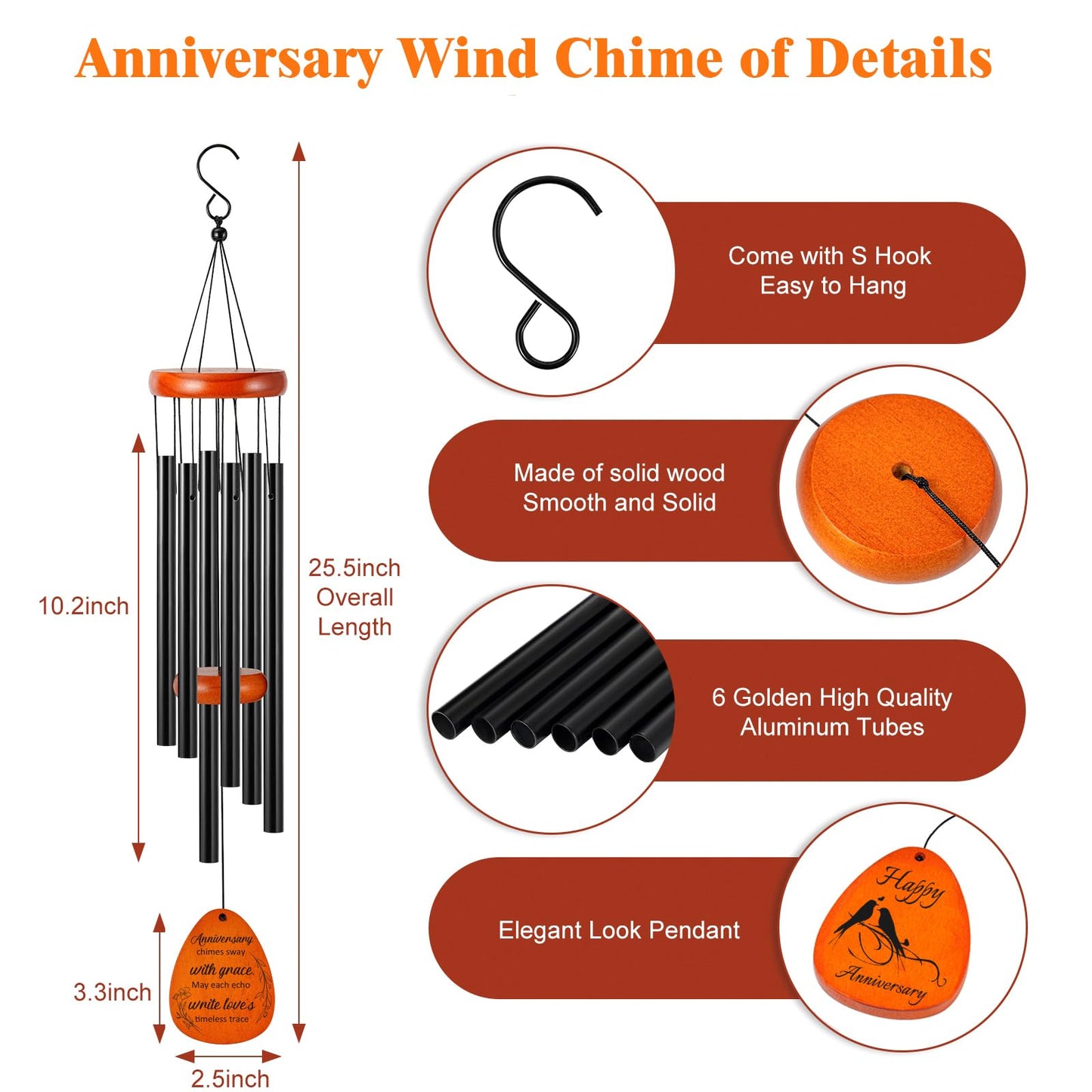 Happy Anniversary Decorations for Couples, Parents, Husband, Wife, Wedding Anniversary Keepsake Wind Chimes
