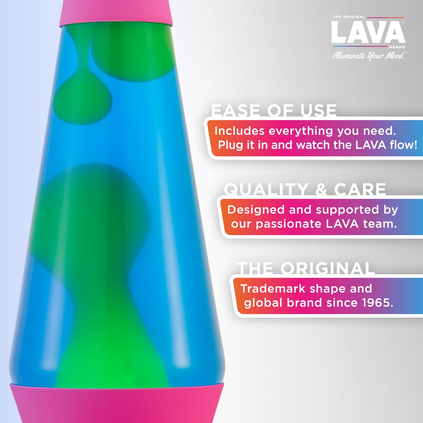 Lava The Original Lamp - 14.5" Neon Pink - Classic Liquid Motion Lamp - Green/Yellow and Blue Liquid - Item #2383 (Amazon Exclusive)